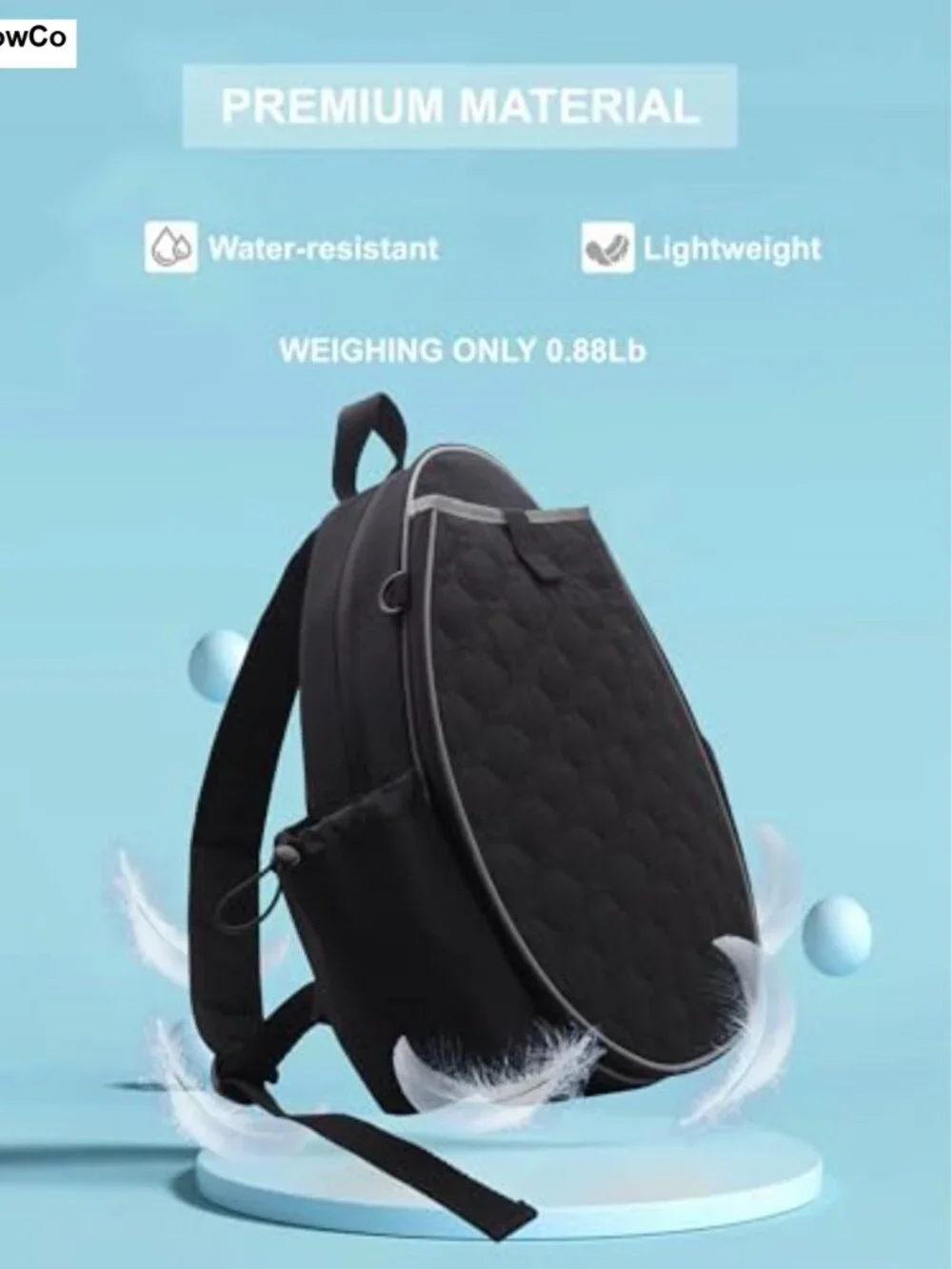 Tennis Backpack Holds 1-2 Rackets Quilted Nylon Polyester with USB Charging Port